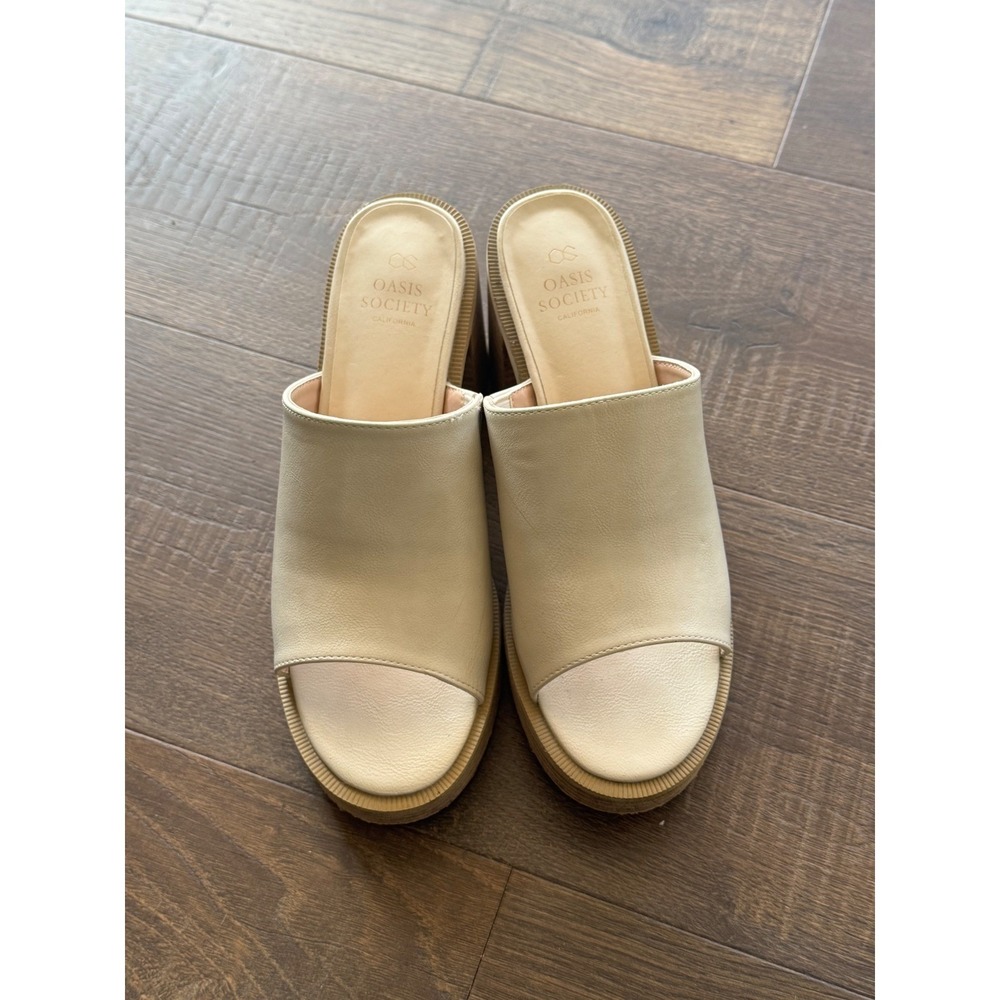 Oasis Society Camille Platform Slide Block Heel Sandals Beige Size‎ 8